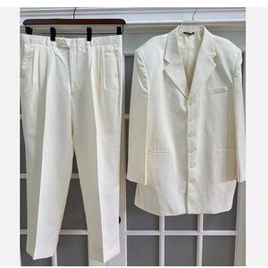 Gino Cappeli Men’s White Ivory Polyester 6-Buttons Blazer Pants 2pc Suit Sz 44L